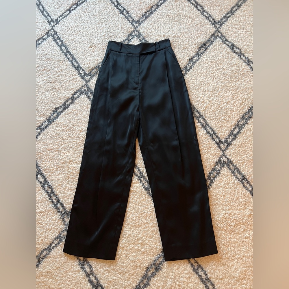 Elegant Black satin high rise tapered Women's Pants